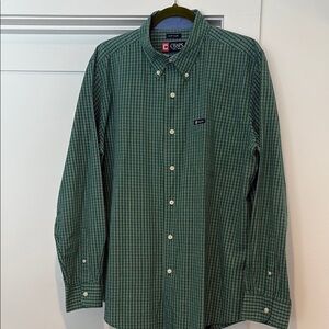 Chaps Green Casual Button Down Shirt with Checkered Pattern